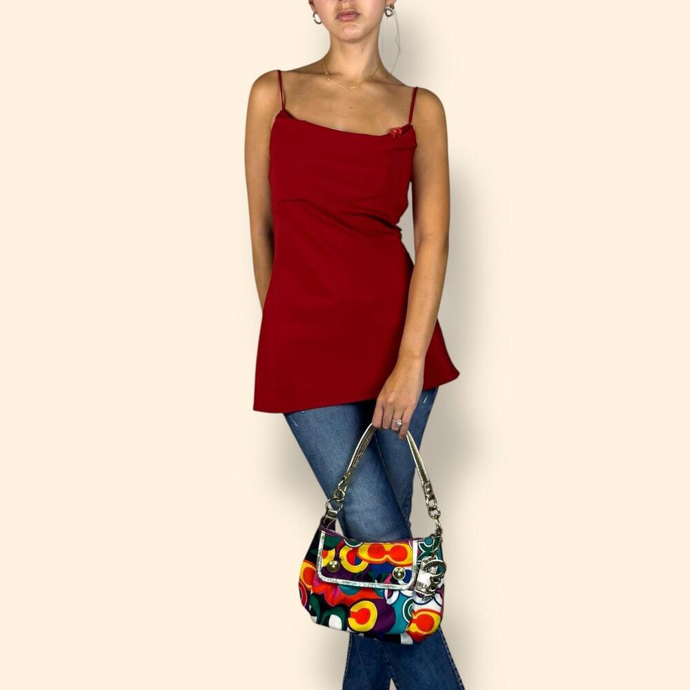 Women's Vintage Y2K Beaded Cowl Neck Cami Top Red Size Small